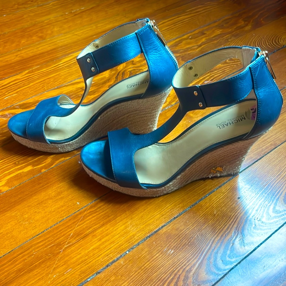 Michael Kors Teal Blue Wedge Sandals
